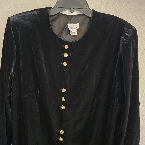 VTG R&M Richards By Karen Kwong Tunic Jacket 14W Black Velvet Padded Y2k - Picture 3 of 12